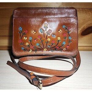 Patricia Nash Leather Brown Purse Flower Butterfly Handbag Crossbody Bag